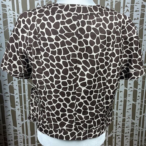 Charter Club Giraffe print brown and cream short sleeve jacket faux wood buttons - Picture 3 of 13
